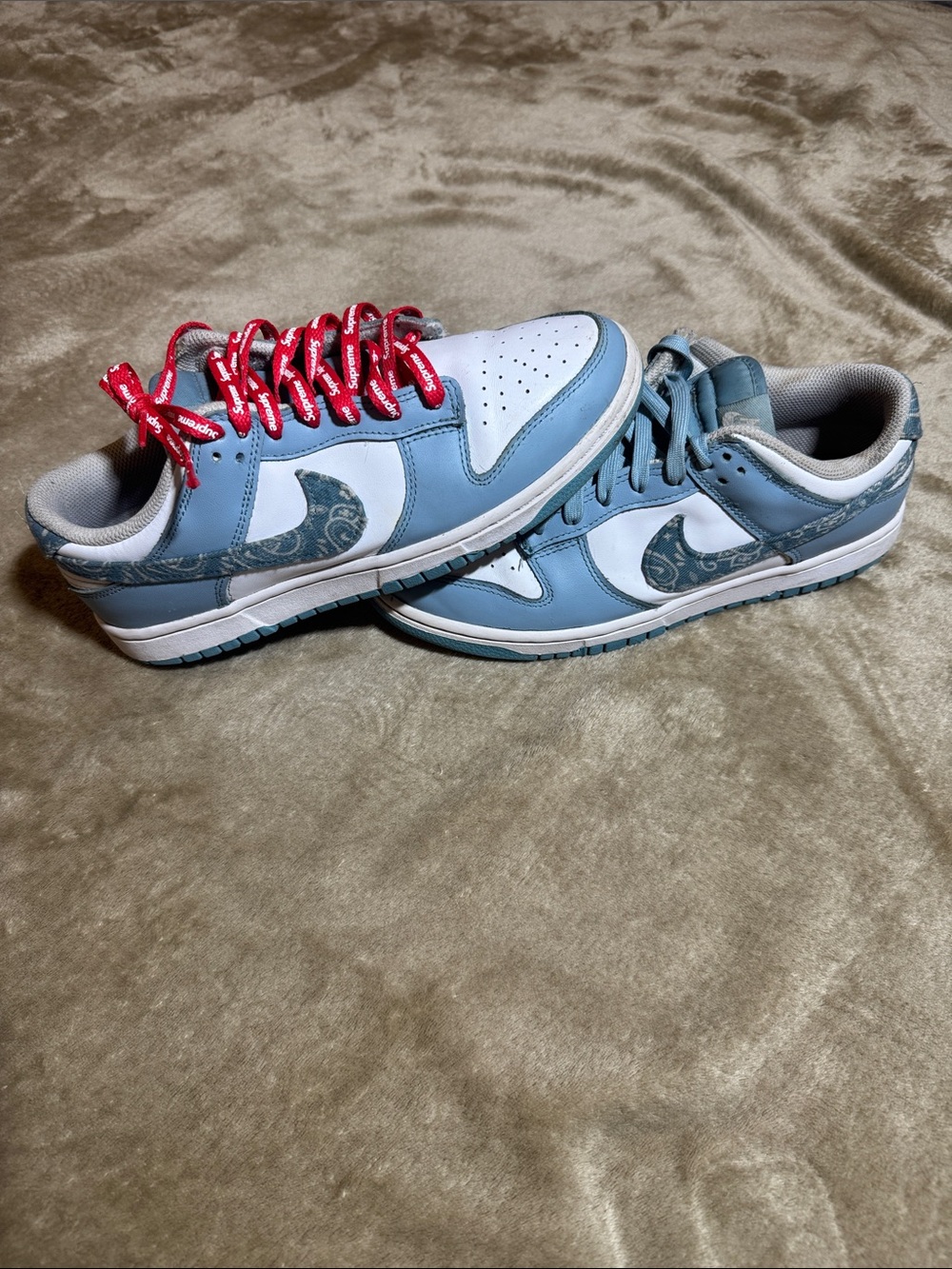 Nike Low-Top Dunks Light Blue, White & Red Laces